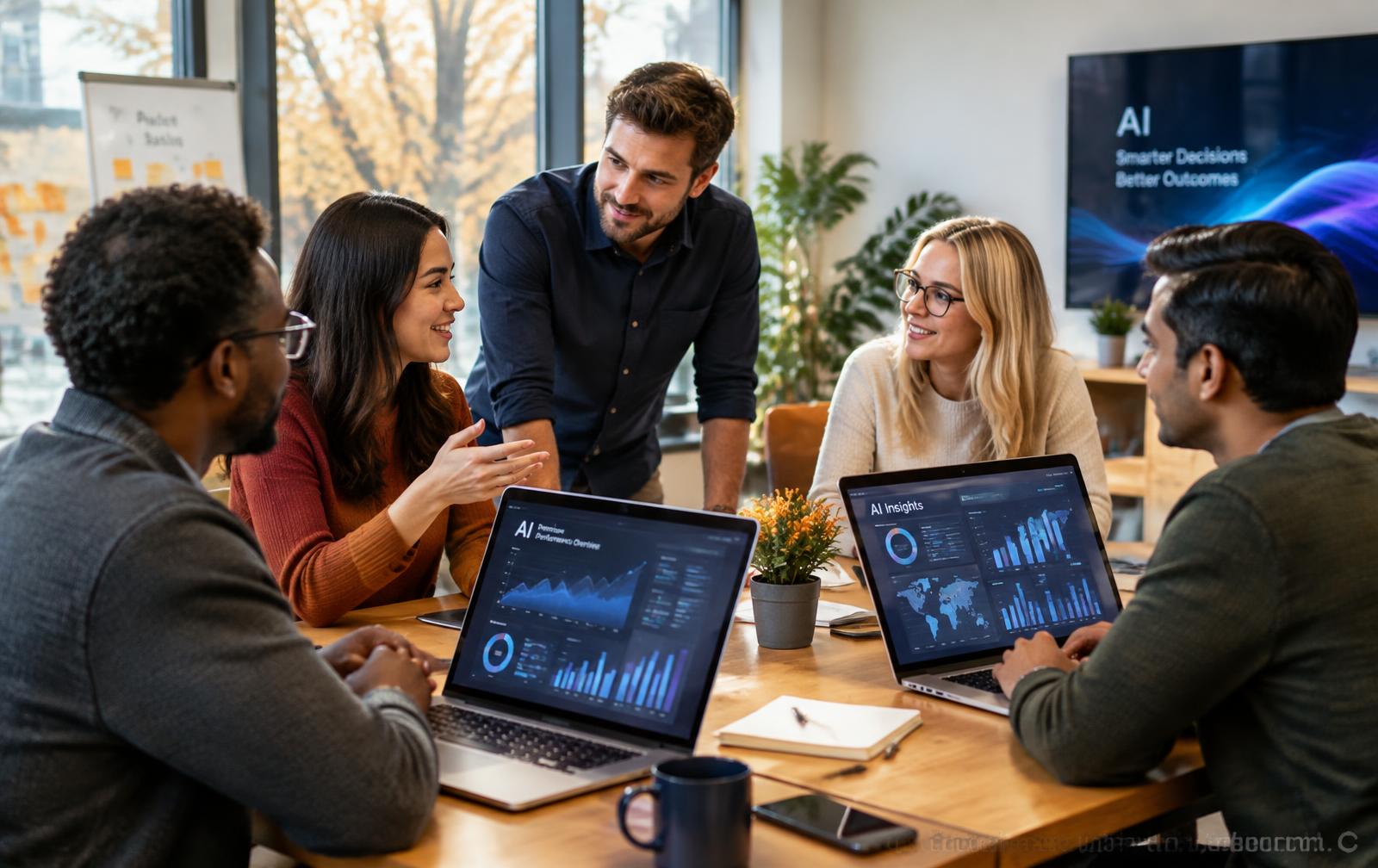 Intelligence analysts collaborating in a modern operations center